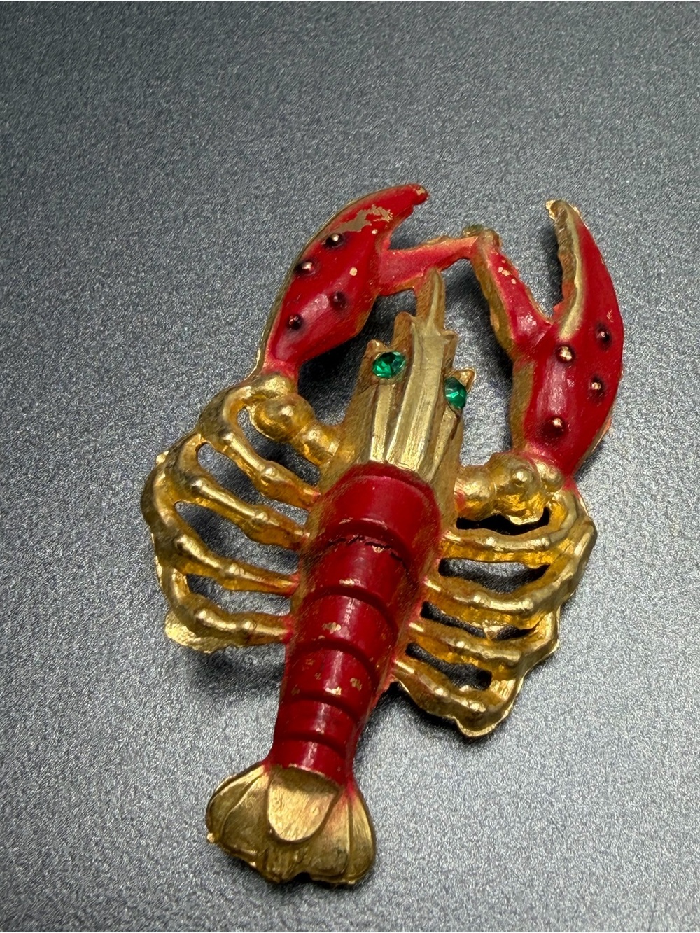 Vintage Lobster brooch Red and Gold #cz102